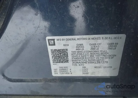 2019 Chevrolet Equinox Ls z USA, uszkodzony, nr VIN 3GNAXHEVXKL287279